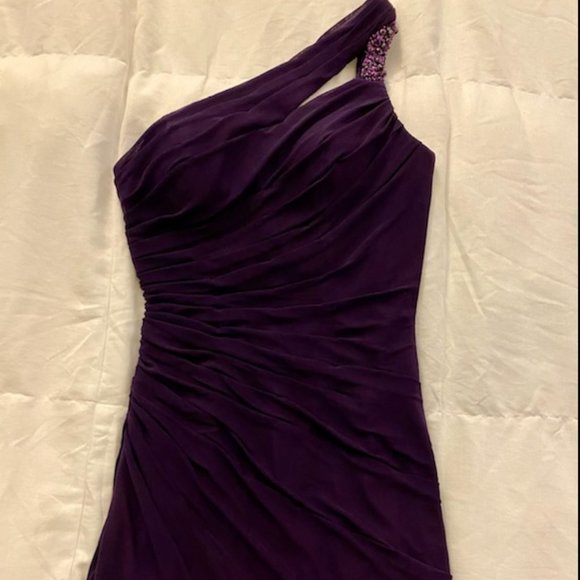 La Femme Pleated Ornate Asymmetrical Sheath Prom/Cocktail Dress, style #16958 - Picture 4 of 6